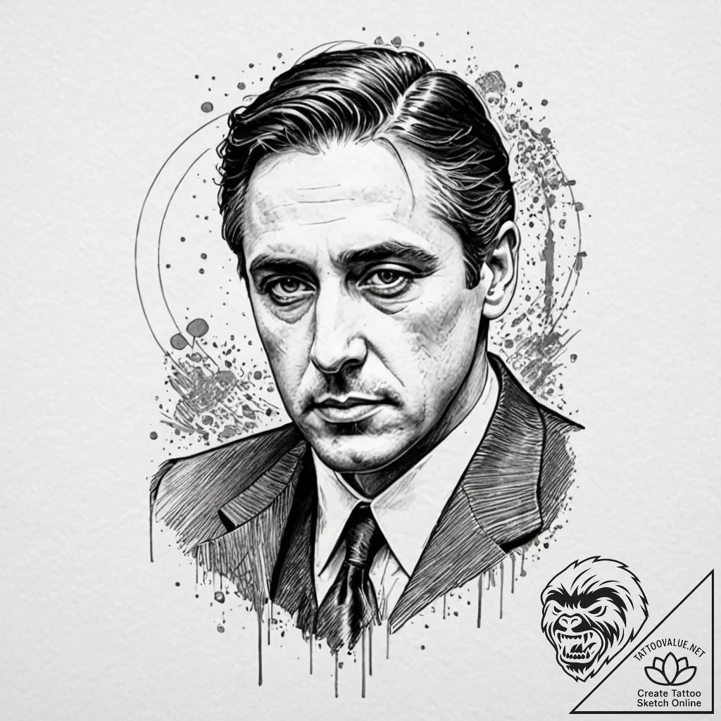 A trash polka composition of michael corleone... - tattoo sketch (№1751141967_0, 28.06.2025 20:19) — tattoovalue.net