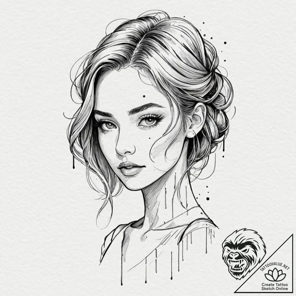 Glitch art portrait, tattoo sketch design, wa... - tattoo sketch (№1751142541_0, 28.06.2025 20:29) — tattoovalue.net