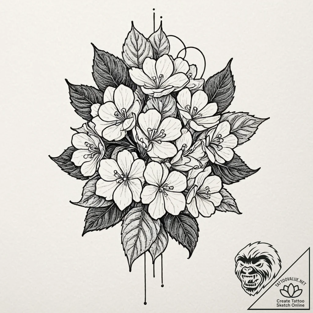 Hydrangea, tattoo drawing outline, black outl... - tattoo sketch (№1751142751_0, 28.06.2025 20:32) — tattoovalue.net