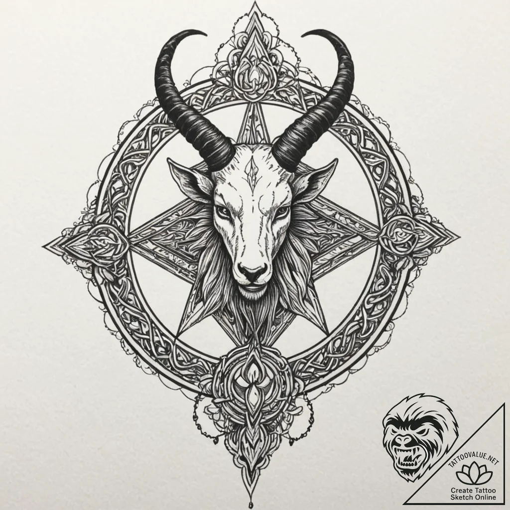 Baphomet symbol, tattoo line art, sketch tatt... - tattoo sketch (№1751143065_0, 28.06.2025 20:37) — tattoovalue.net