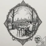 A sketch of the diner scene from moonlight,,… – tattoo sketch (№1751143285_0, 28.06.2025 20:41) — tattoovalue.net