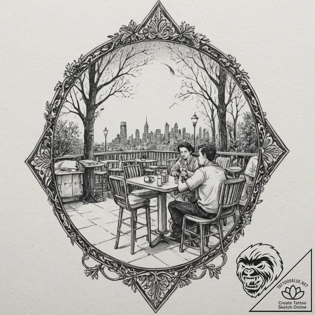 A sketch of the diner scene from moonlight,,... - tattoo sketch (№1751143285_0, 28.06.2025 20:41) — tattoovalue.net