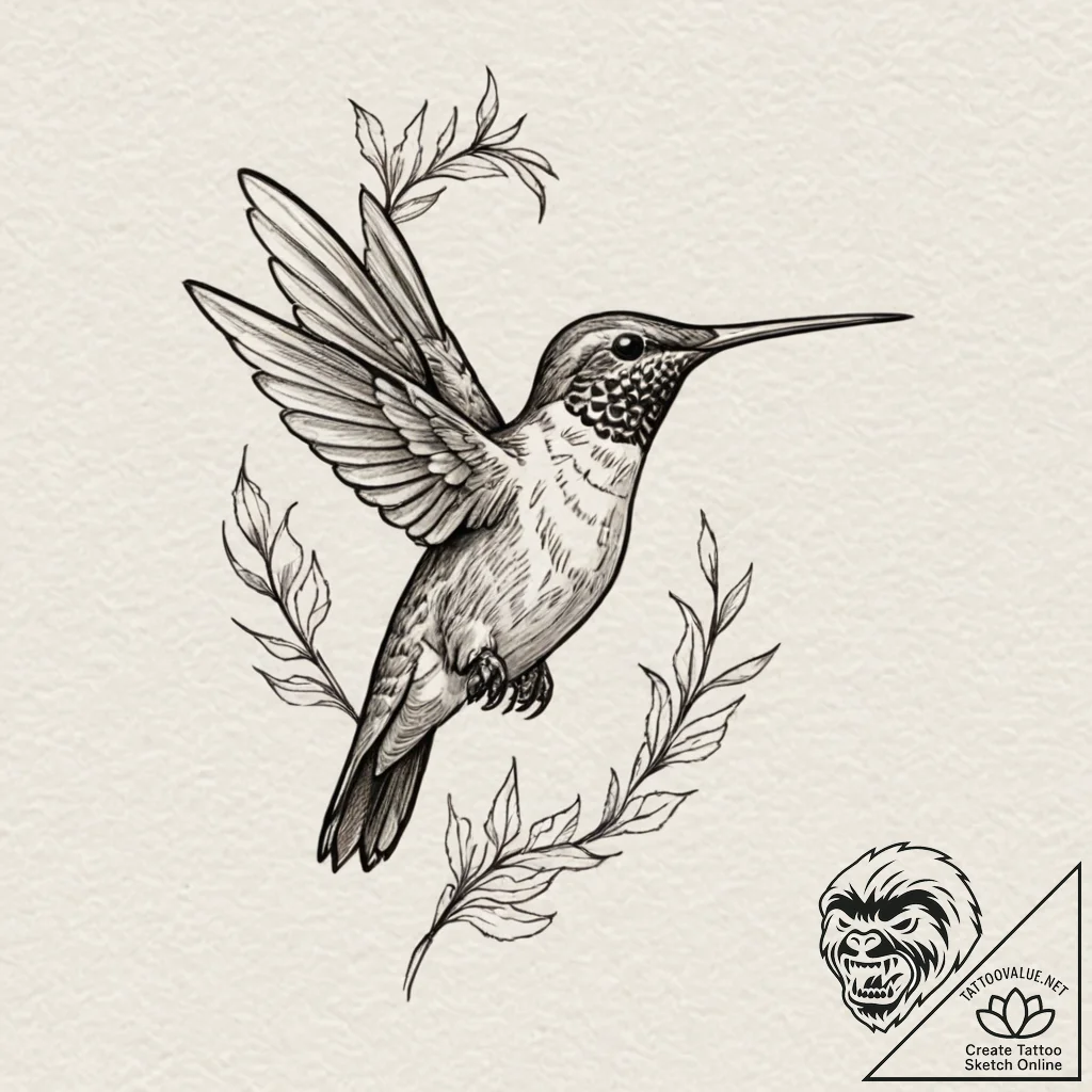 Hummingbird, artistic tattoo sketch, old scho... - tattoo sketch (№1751143613_0, 28.06.2025 20:46) — tattoovalue.net