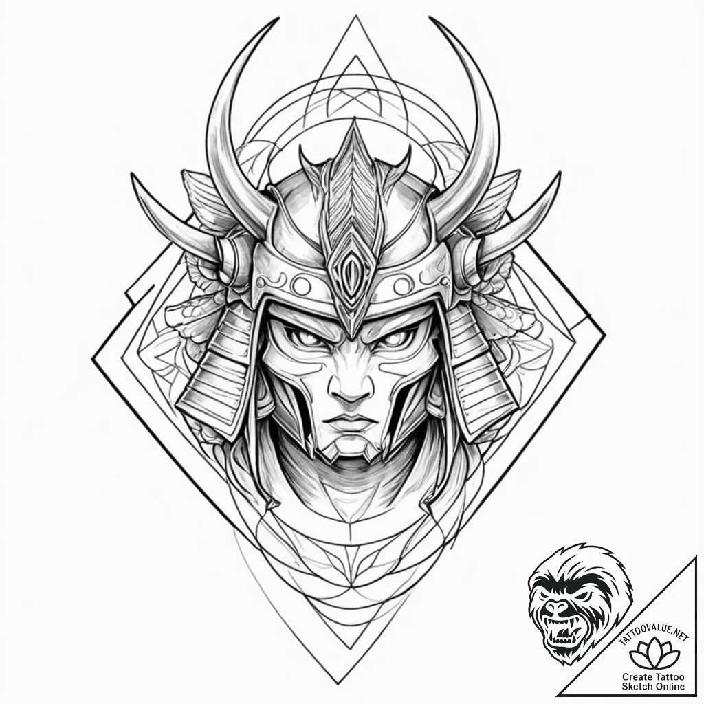 A samurai warrior's helmet (kabuto), tattoo d... - tattoo sketch (№1751144241_0, 28.06.2025 20:57) — tattoovalue.net