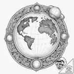 Globe, tattoo line art, dotwork shading, stip… – tattoo sketch (№1751145315_0, 28.06.2025 21:15) — tattoovalue.net