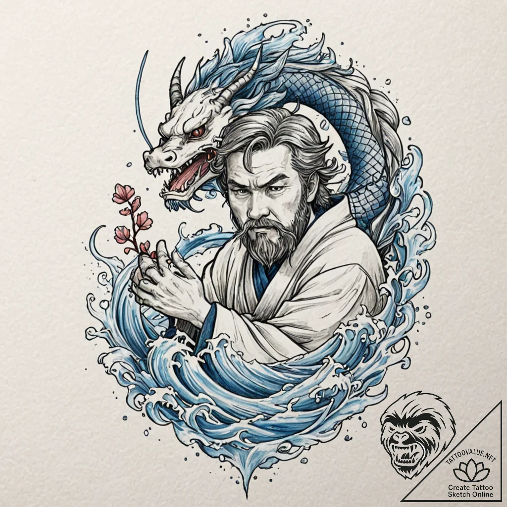 Watercolor sketch of obi-wan kenobi as a forc... - tattoo sketch (№1751145953_0, 28.06.2025 21:25) — tattoovalue.net