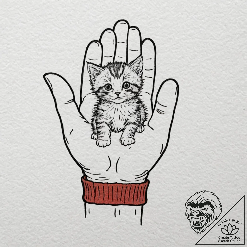 A minimalist tattoo of the "kitten mittens" f... - tattoo sketch (№1751146444_0, 28.06.2025 21:34) — tattoovalue.net