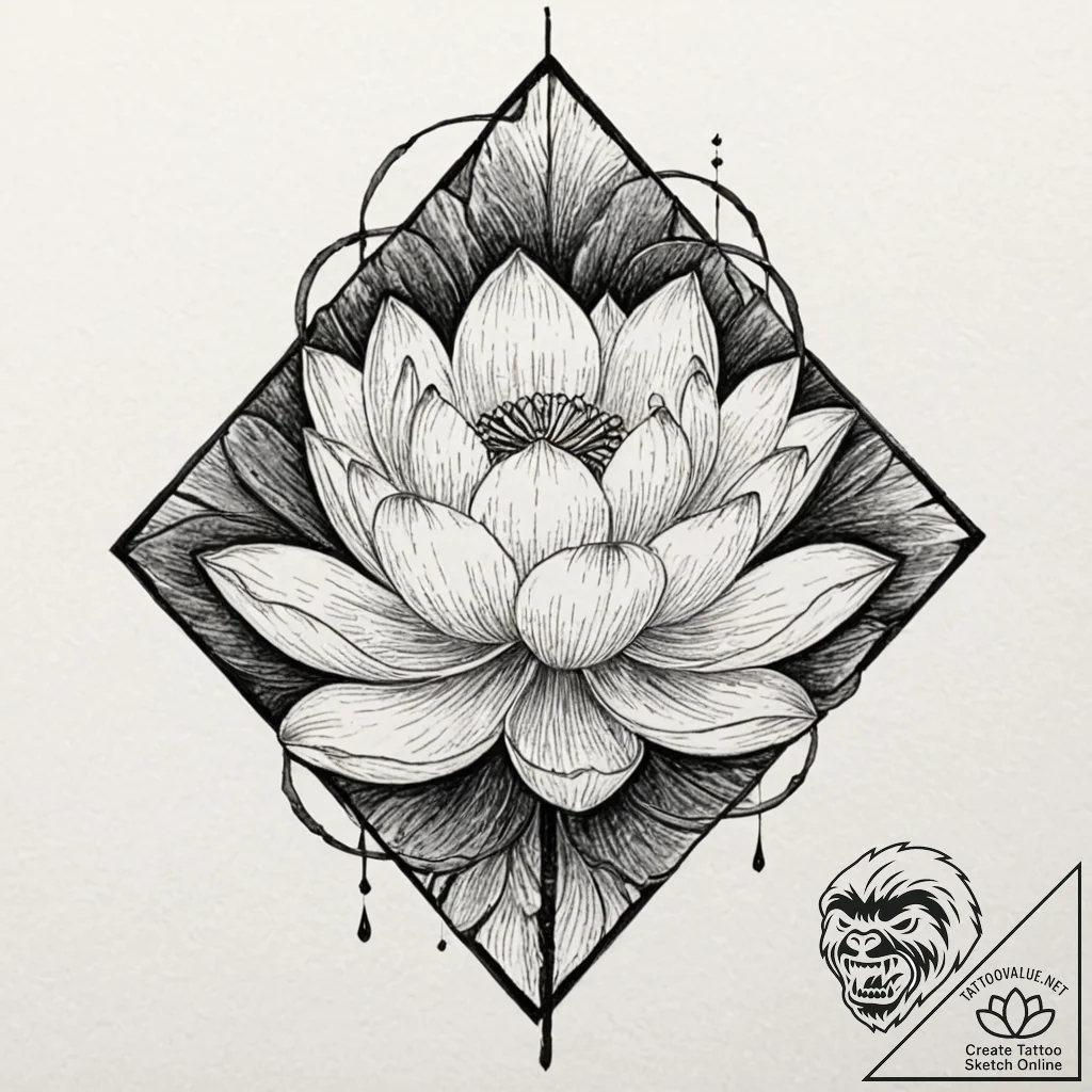 Lotus, artistic tattoo sketch, no background,... - tattoo sketch (№1751146649_0, 28.06.2025 21:37) — tattoovalue.net