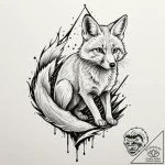 Fox, ink illustration for tattoo, black and g… – tattoo sketch (№1751146752_0, 28.06.2025 21:39) — tattoovalue.net