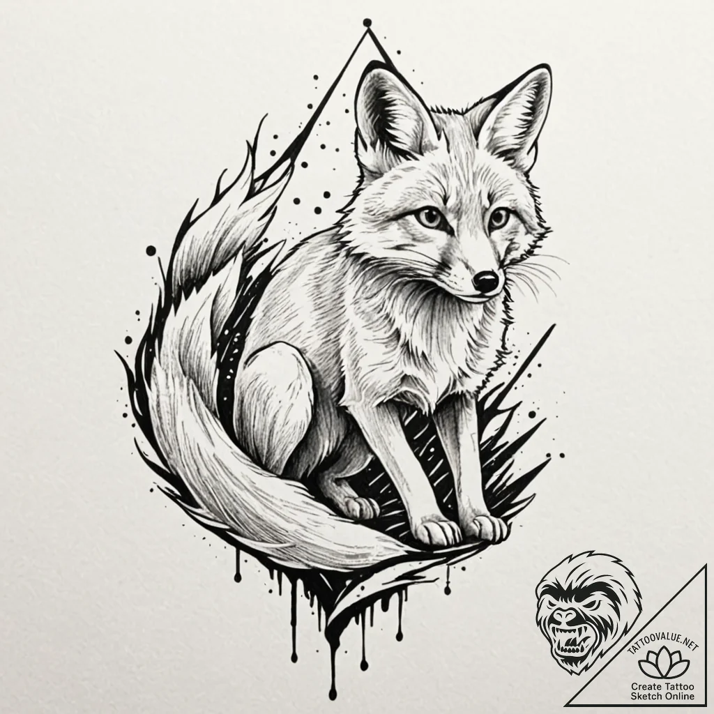 Fox, ink illustration for tattoo, black and g... - tattoo sketch (№1751146752_0, 28.06.2025 21:39) — tattoovalue.net