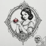 A trash polka tattoo of snow white holding a… – tattoo sketch (№1751147594_0, 28.06.2025 21:53) — tattoovalue.net