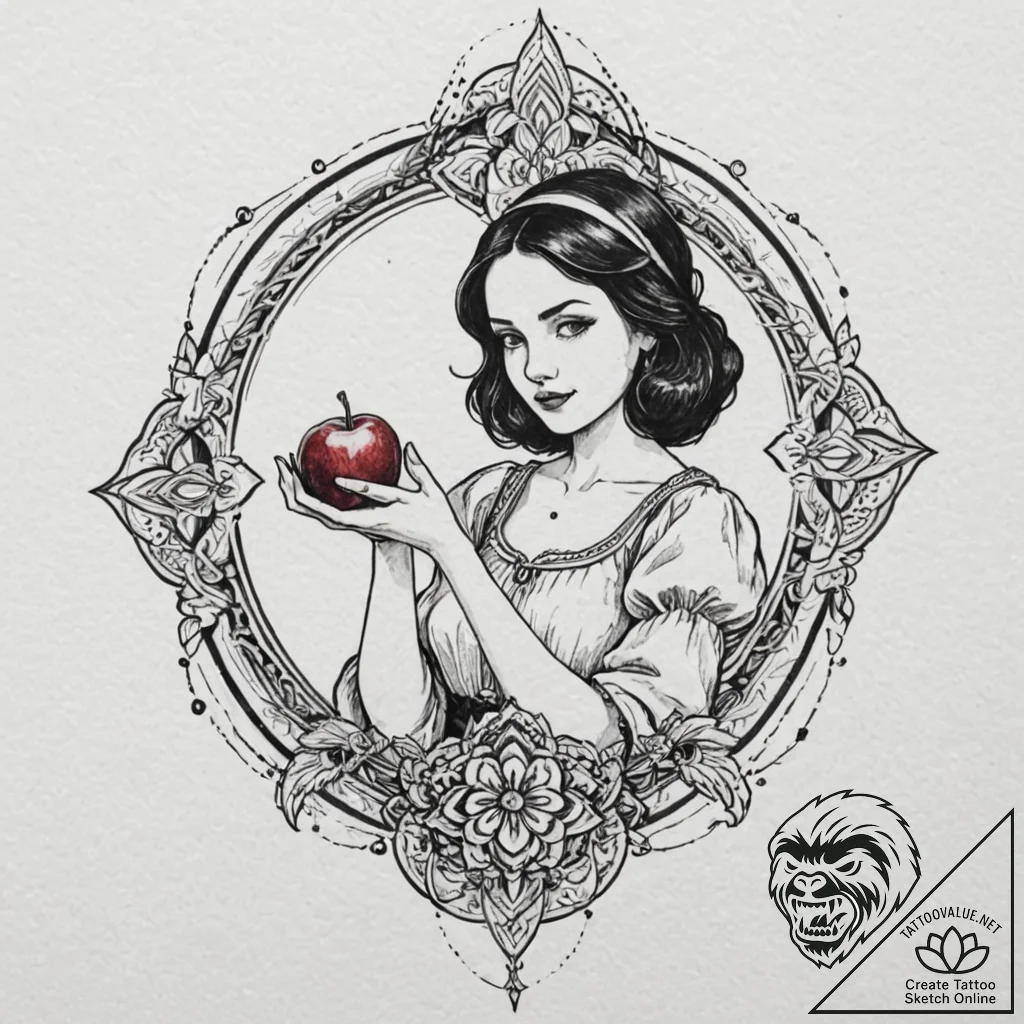 A trash polka tattoo of snow white holding a... - tattoo sketch (№1751147594_0, 28.06.2025 21:53) — tattoovalue.net