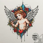 Cupid, tattoo flash sheet design, vibrant col… – tattoo sketch (№1751148695_0, 28.06.2025 22:11) — tattoovalue.net