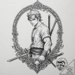 A sketch of roronoa zoro from one piece, with… – tattoo sketch (№1751148810_0, 28.06.2025 22:13) — tattoovalue.net