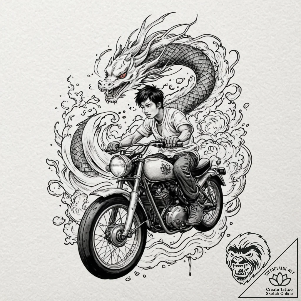 Trash polka tattoo of kaneda on his bike from... - tattoo sketch (№1751149551_0, 28.06.2025 22:25) — tattoovalue.net
