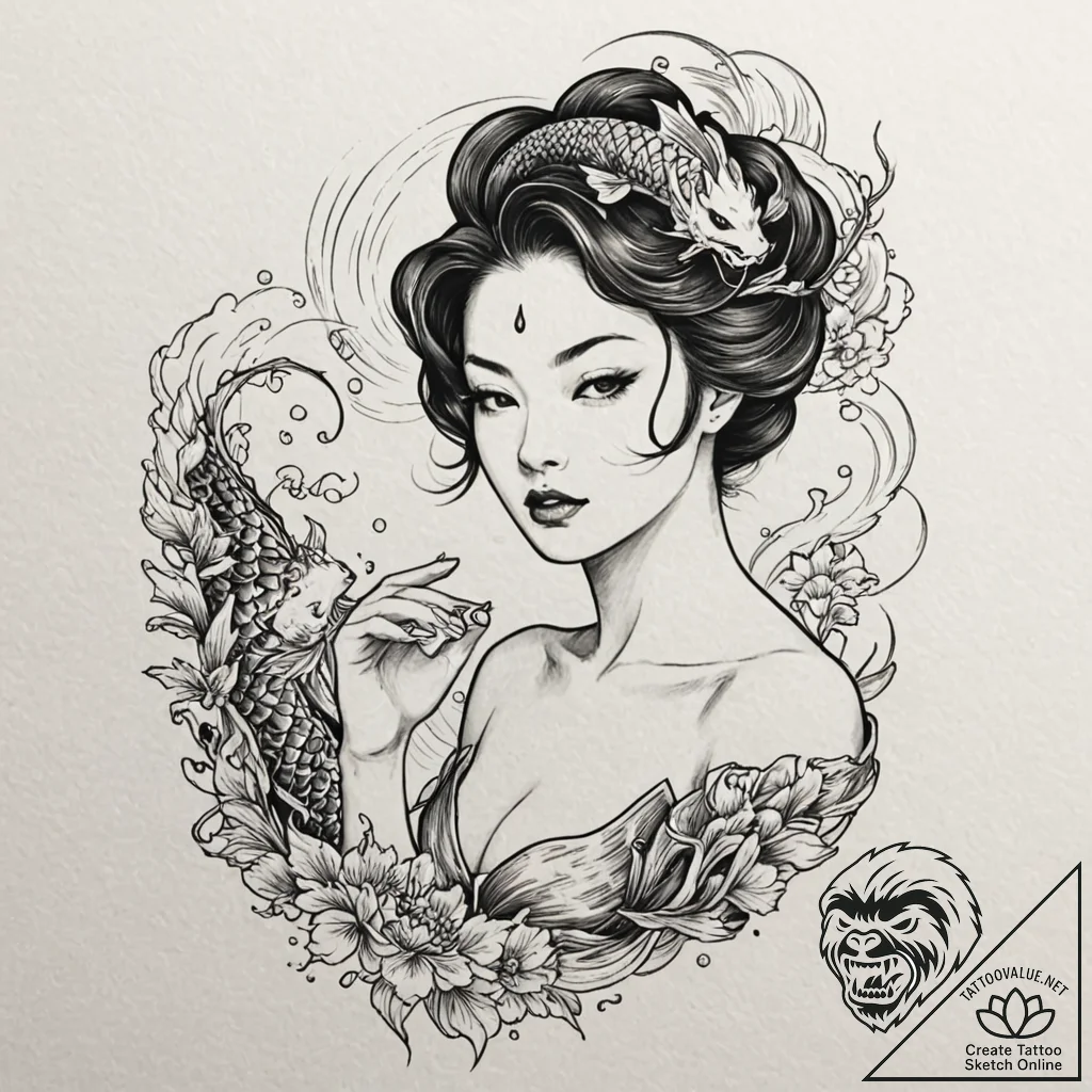 A linework tattoo of the silhouette of a femm... - tattoo sketch (№1751150399_0, 28.06.2025 22:39) — tattoovalue.net