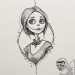 A watercolor sketch of sally, stitched togeth… – tattoo sketch (№1751150583_0, 28.06.2025 22:43) — tattoovalue.net