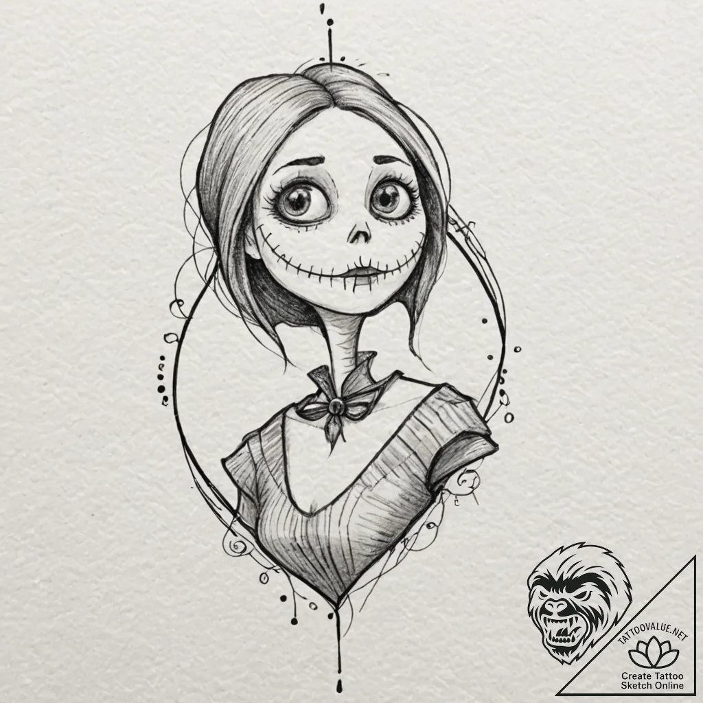 A watercolor sketch of sally, stitched togeth... - tattoo sketch (№1751150583_0, 28.06.2025 22:43) — tattoovalue.net
