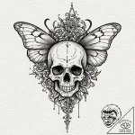 A moth on a skull, tattoo drawing outline, se… – tattoo sketch (№1751150800_0, 28.06.2025 22:46) — tattoovalue.net
