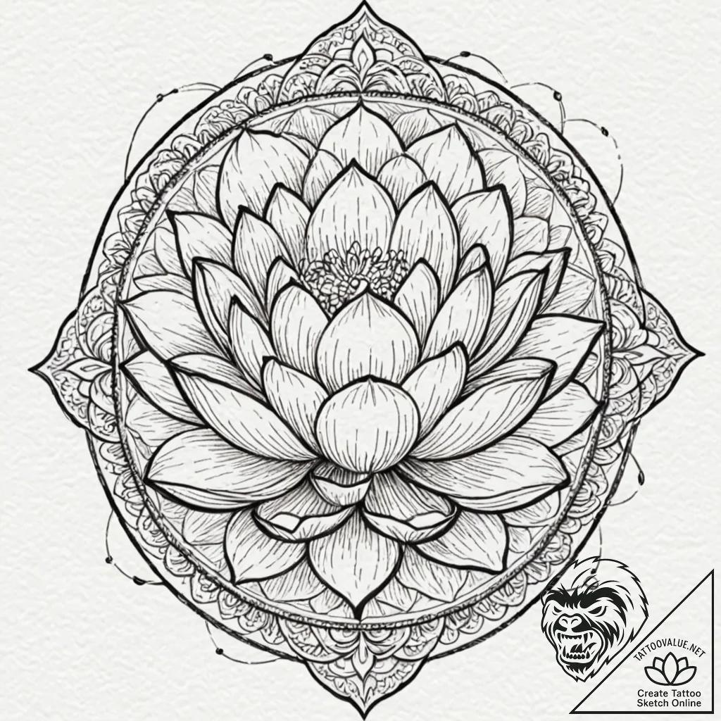 Lotus, concept art for tattoo, detailed cross... - tattoo sketch (№1751151381_0, 28.06.2025 22:56) — tattoovalue.net