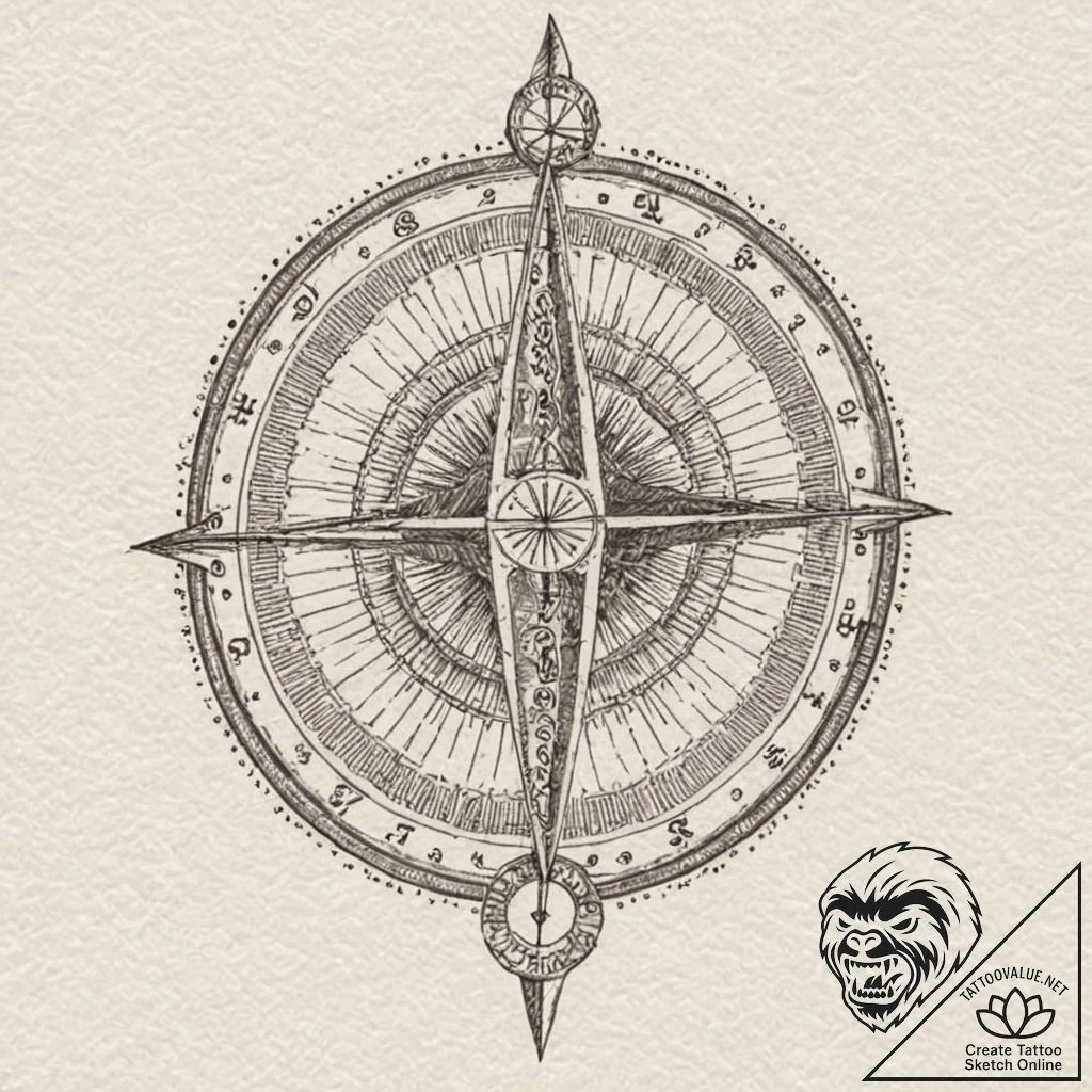 A sundial, artistic tattoo sketch, masterpiec... - tattoo sketch (№1751151496_0, 28.06.2025 22:58) — tattoovalue.net