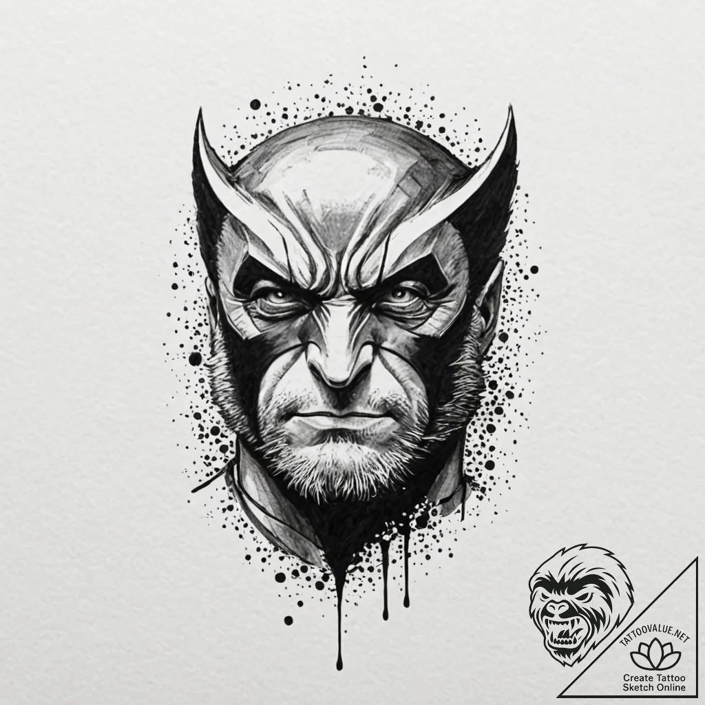 Wolverine, concept art for tattoo, black and... - tattoo sketch (№1751151681_0, 28.06.2025 23:01) — tattoovalue.net