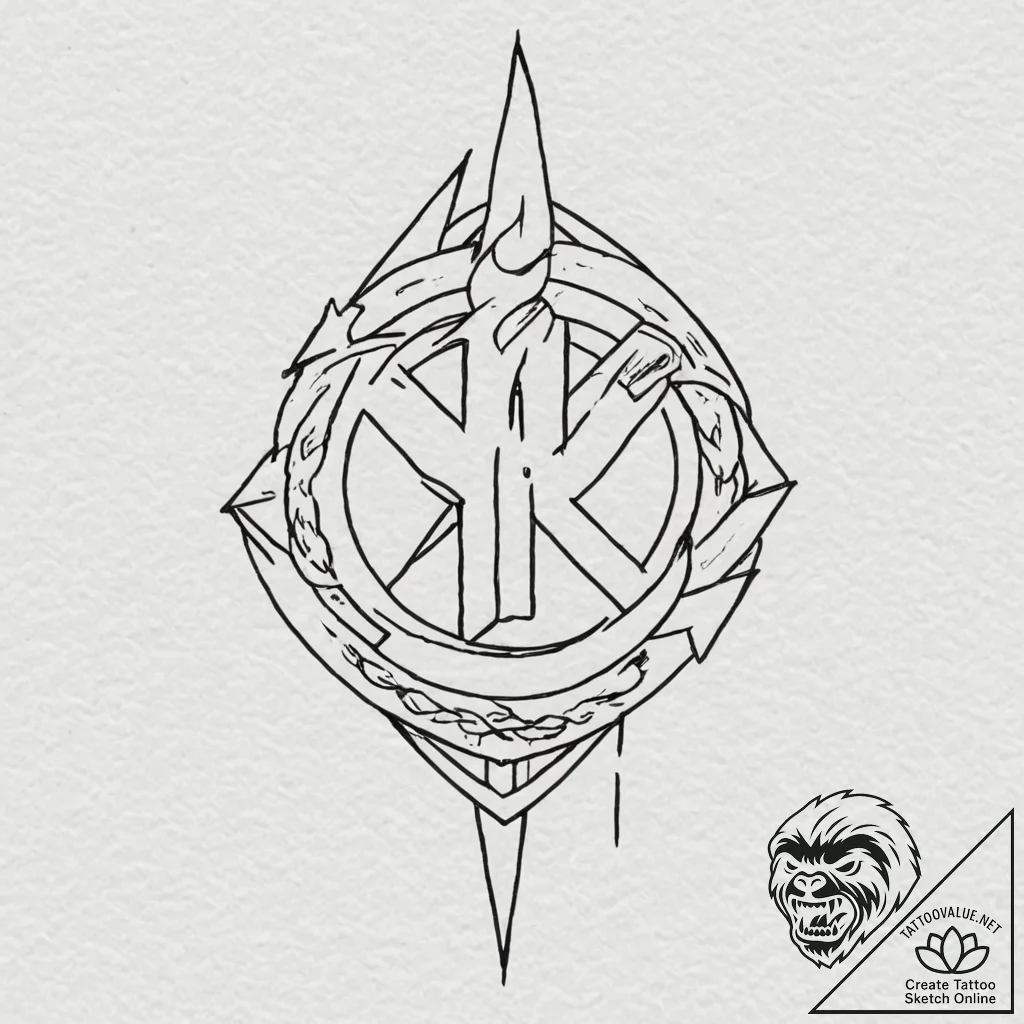 Rune, tattoo drawing outline, old school trad... - tattoo sketch (№1751152331_0, 28.06.2025 23:12) — tattoovalue.net