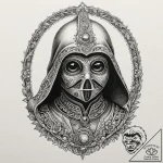 A sketch of a jawa, with glowing eyes under i… – tattoo sketch (№1751152637_0, 28.06.2025 23:17) — tattoovalue.net