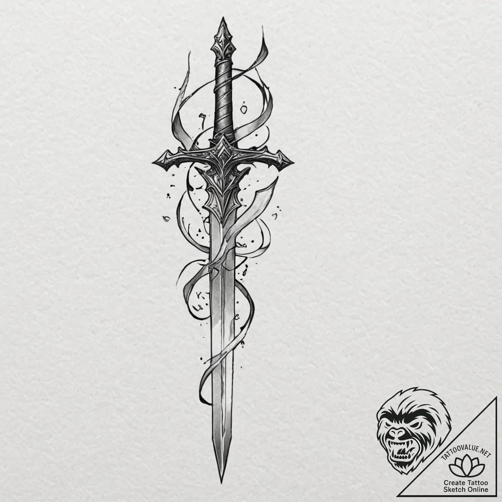 Linework tattoo of the sword narsil, shattere... - tattoo sketch (№1751153289_0, 28.06.2025 23:28) — tattoovalue.net