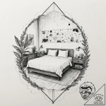 A trash polka composition of the hotel room f… – tattoo sketch (№1751153394_0, 28.06.2025 23:29) — tattoovalue.net