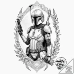 Chicano style tattoo of a female mandalorian… – tattoo sketch (№1751153498_0, 28.06.2025 23:31) — tattoovalue.net