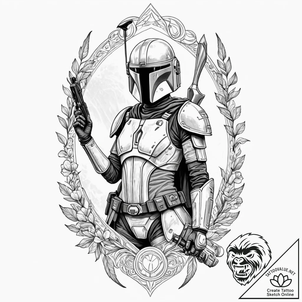 Chicano style tattoo of a female mandalorian... - tattoo sketch (№1751153498_0, 28.06.2025 23:31) — tattoovalue.net