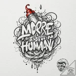 A linework tattoo of the phrase “more human t… – tattoo sketch (№1751153597_0, 28.06.2025 23:33) — tattoovalue.net