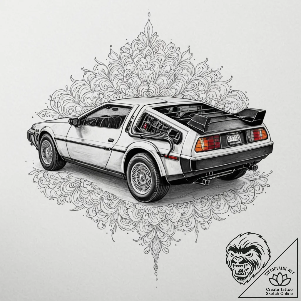 The delorean from back to the future, concept... - tattoo sketch (№1751153713_0, 28.06.2025 23:35) — tattoovalue.net