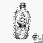Ship in a bottle, tattoo sketch design, water… – tattoo sketch (№1751153819_0, 28.06.2025 23:36) — tattoovalue.net