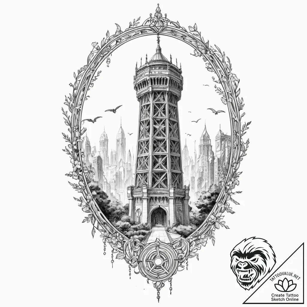 A watercolor sketch of the avengers tower,, t... - tattoo sketch (№1751153921_0, 28.06.2025 23:38) — tattoovalue.net