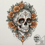 Sugar skull, tattoo line art, moderately deta… – tattoo sketch (№1751154241_0, 28.06.2025 23:44) — tattoovalue.net