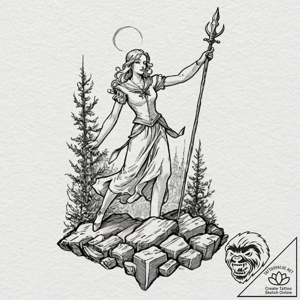 A linework tattoo of excalibur being pulled f... - tattoo sketch (№1751154573_0, 28.06.2025 23:49) — tattoovalue.net