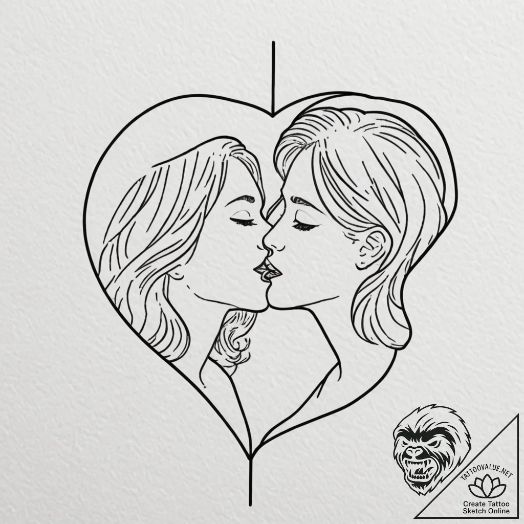 Kiss, tattoo drawing outline, stylized interp... - tattoo sketch (№1751154690_0, 28.06.2025 23:51) — tattoovalue.net