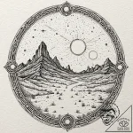 Watercolor tattoo design of the binary sunset… – tattoo sketch (№1751154924_0, 28.06.2025 23:55) — tattoovalue.net