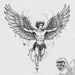 Icarus with mechanical wings, tattoo drawing… – tattoo sketch (№1751155569_0, 29.06.2025 00:06) — tattoovalue.net