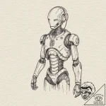 A linework tattoo of marvin the paranoid andr… – tattoo sketch (№1751155671_0, 29.06.2025 00:07) — tattoovalue.net
