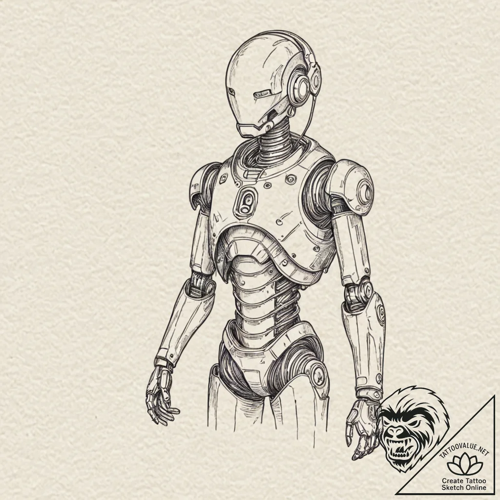 A linework tattoo of marvin the paranoid andr... - tattoo sketch (№1751155671_0, 29.06.2025 00:07) — tattoovalue.net