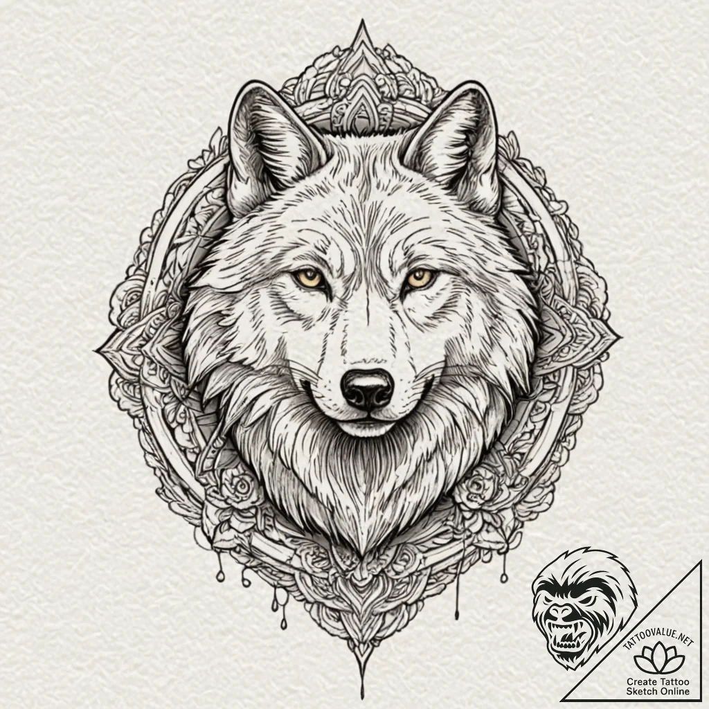 Wolf grin, artistic tattoo sketch, sepia tone... - tattoo sketch (№1751155989_0, 29.06.2025 00:13) — tattoovalue.net