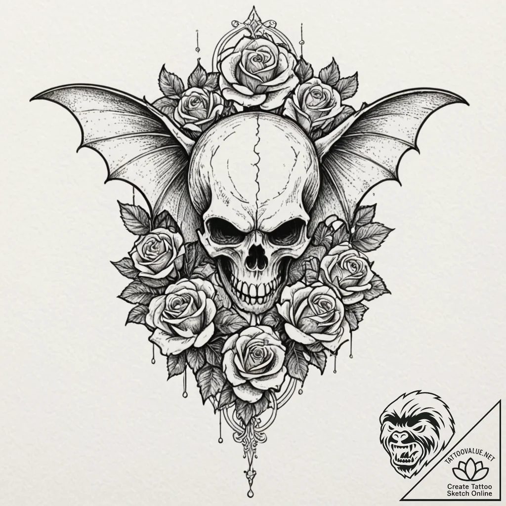 A linework tattoo of a vampire bat in flight,... - tattoo sketch (№1751156218_0, 29.06.2025 00:16) — tattoovalue.net