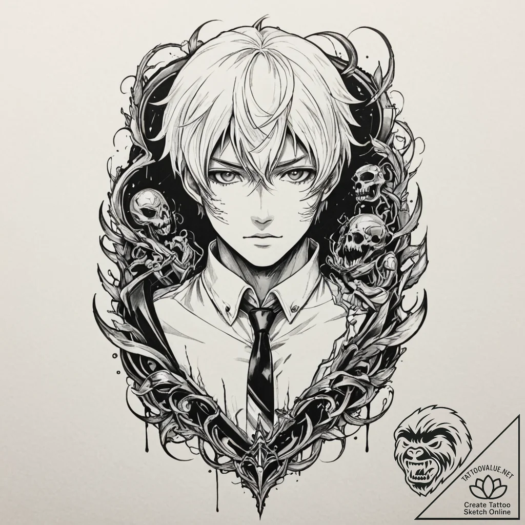 A trash polka composition of ken kaneki from... - tattoo sketch (№1751156441_0, 29.06.2025 00:20) — tattoovalue.net
