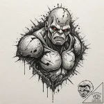 A sketch of a powerful golem made of stone an… – tattoo sketch (№1751156775_0, 29.06.2025 00:26) — tattoovalue.net