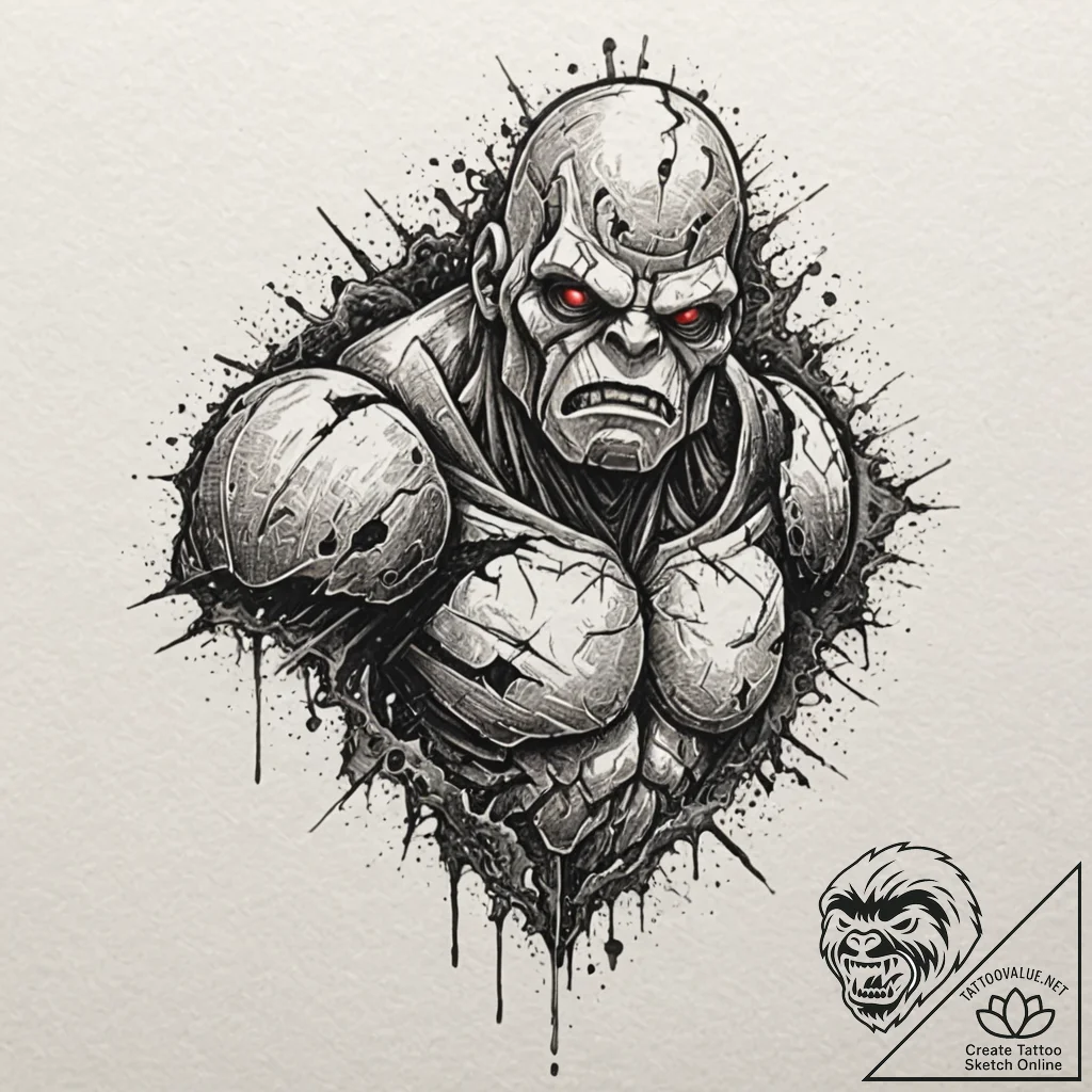 A sketch of a powerful golem made of stone an... - tattoo sketch (№1751156775_0, 29.06.2025 00:26) — tattoovalue.net