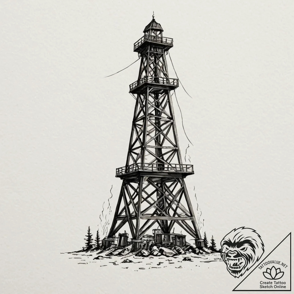 A sketch of the oil derrick on fire from ther... - tattoo sketch (№1751157505_0, 29.06.2025 00:38) — tattoovalue.net