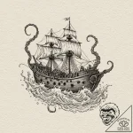 A graphic novel style depiction of the kraken… – tattoo sketch (№1751157609_0, 29.06.2025 00:40) — tattoovalue.net